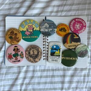 Vintage lot 11 pinback button misc travel colors unique Americana variety
